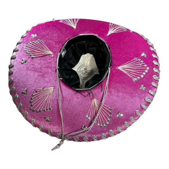 Pink Elaborate Genuine Mexico & Silver Mexican Sombrero Hat 6 3/4 Yepez Velvet - Picture 7 of 12